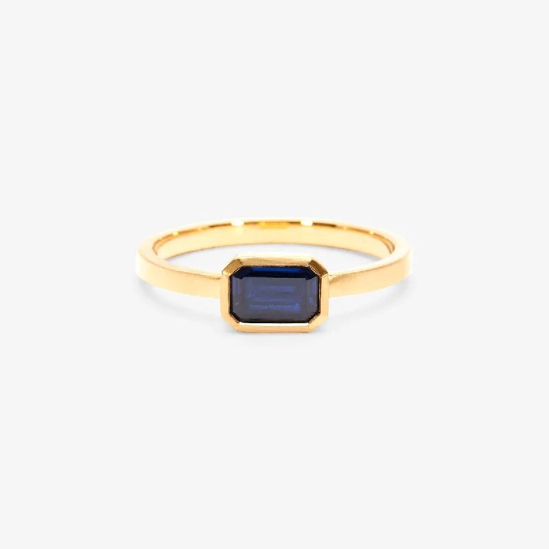 SR39-OOAK | 0.66 Carat One-of-a-Kind Elongated Octagon Cut Blue Sapphire Ring