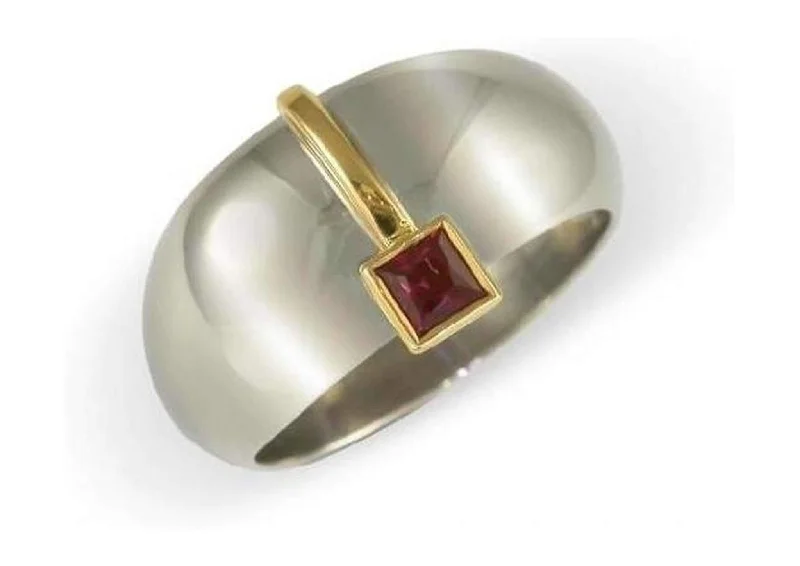 Bi-Tone Dome Ring with Gemstone, White & Yellow Gold