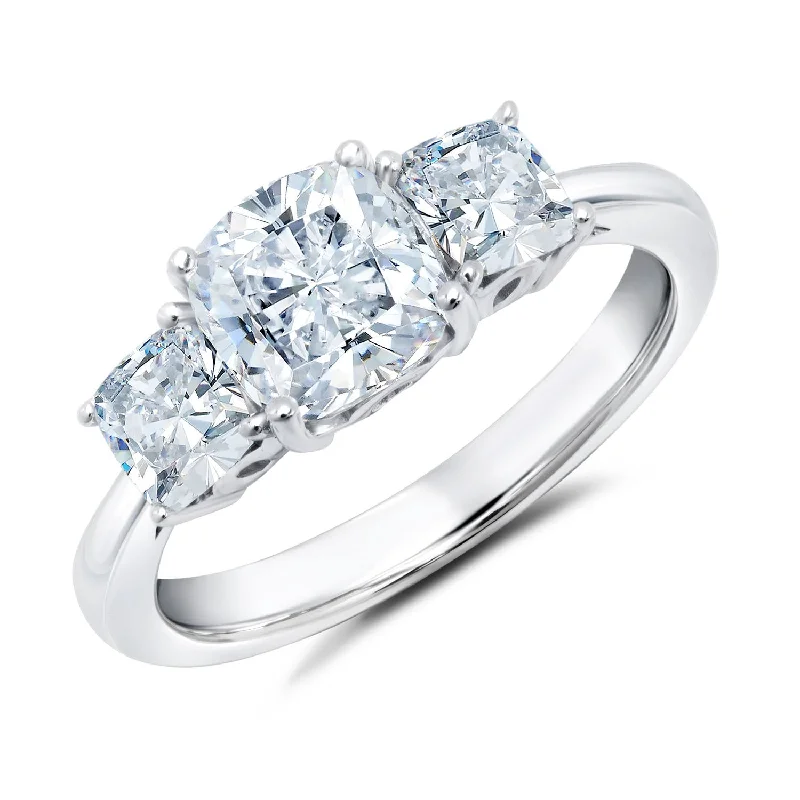 Crislu Platinum Plated Sterling Silver and Cubic Zirconia Three Stone Ring