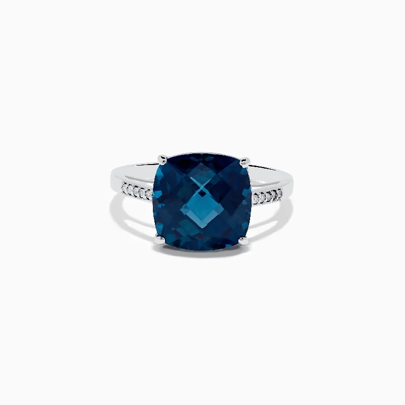 Ocean Bleu 14K White Gold London Blue Topaz and Diamond Ring