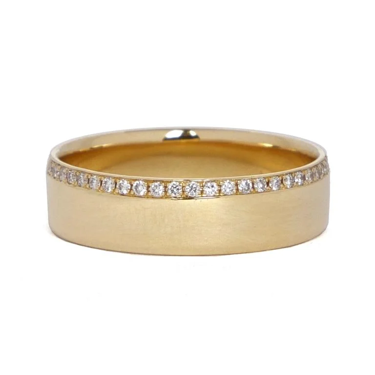 Offset Pave Diamond Yellow Gold Band