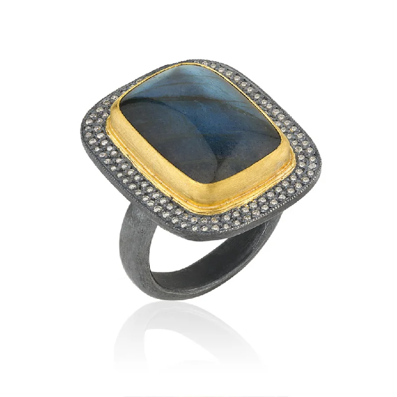 24K Labradorite and Diamond Ring