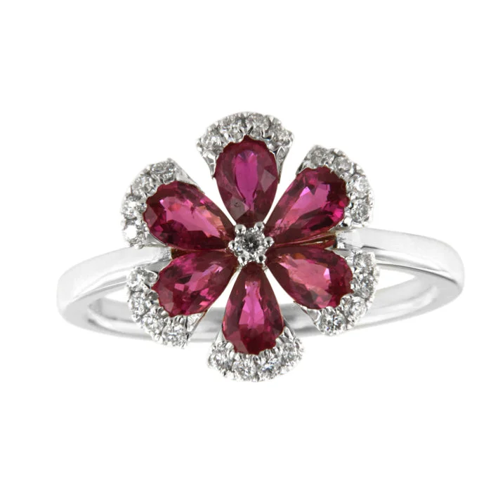 Ruby and Diamond Flower Ring