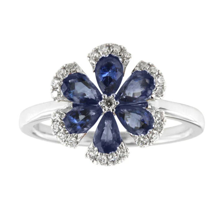 Sapphire and Diamond Flower Ring