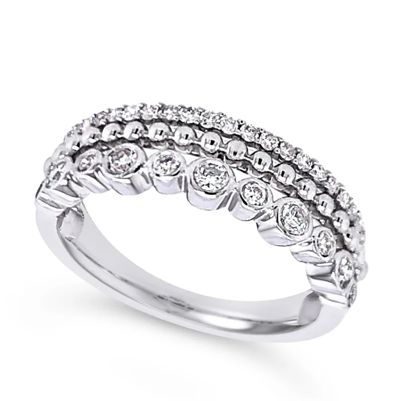 Three Row Bead and Bezel Set Diamond Ring