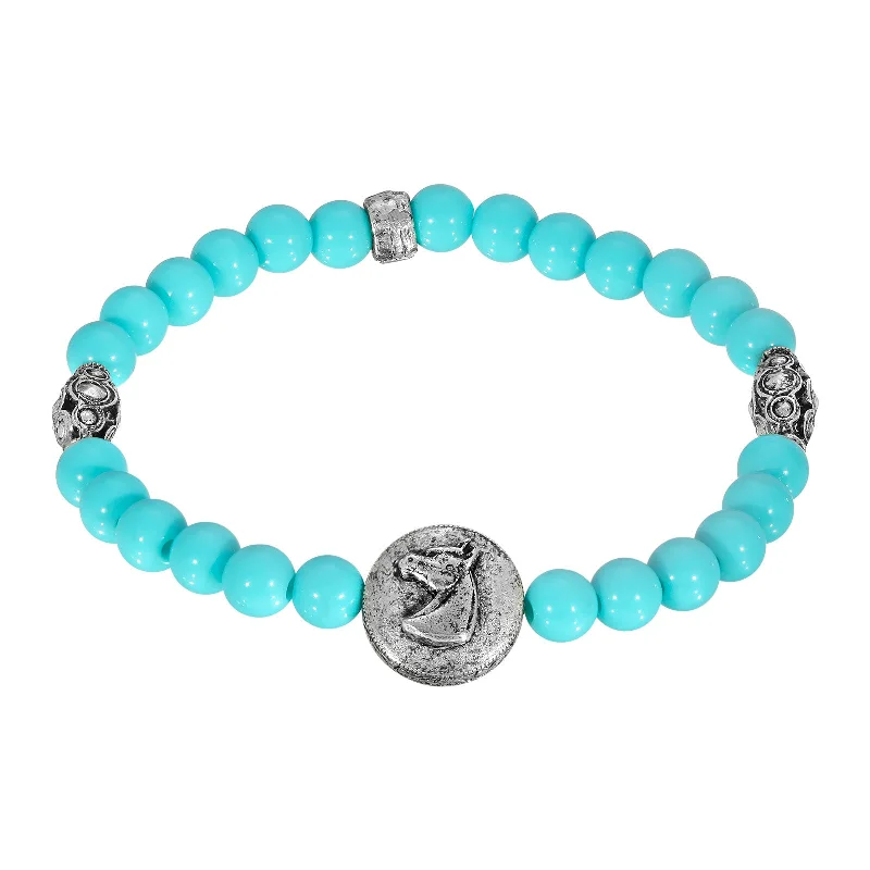 1928 Jewelry® Pewter Turquoise Color Beaded Horse Stretch Bracelet