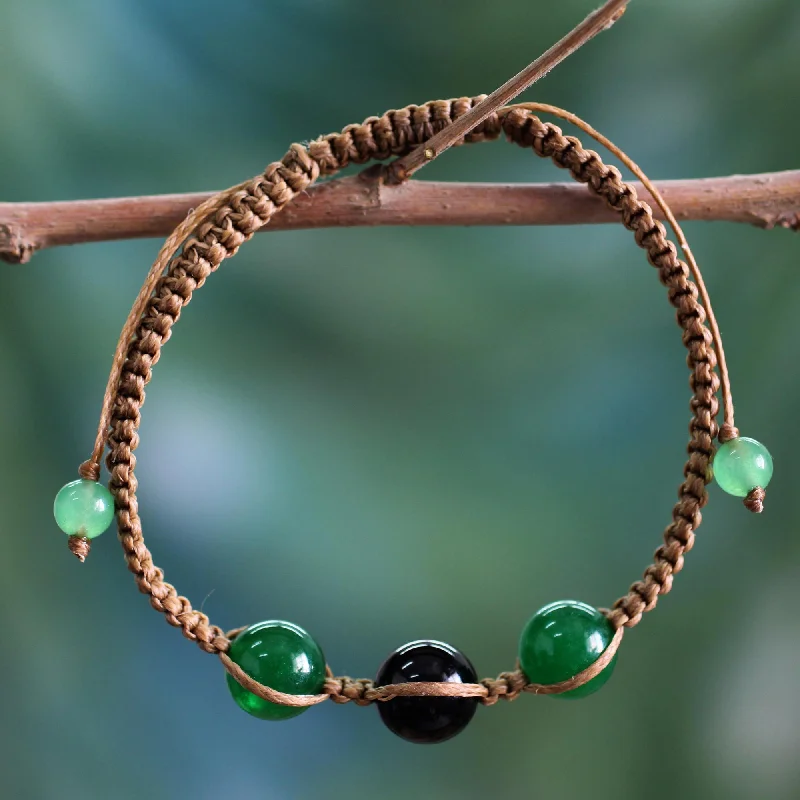 Protective Tranquility Green and Black Onyx Hand-braided Shambhala-style Bracelet