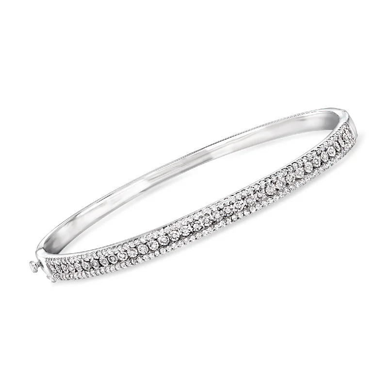 Ross-Simons Diamond 3-Row Oval Bangle Bracelet in Sterling Silver