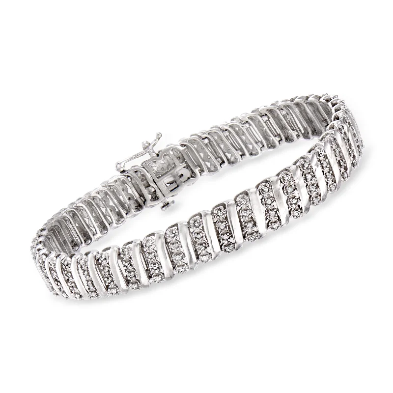 Ross-Simons Diamond and Spacer Bar Bracelet in Sterling Silver