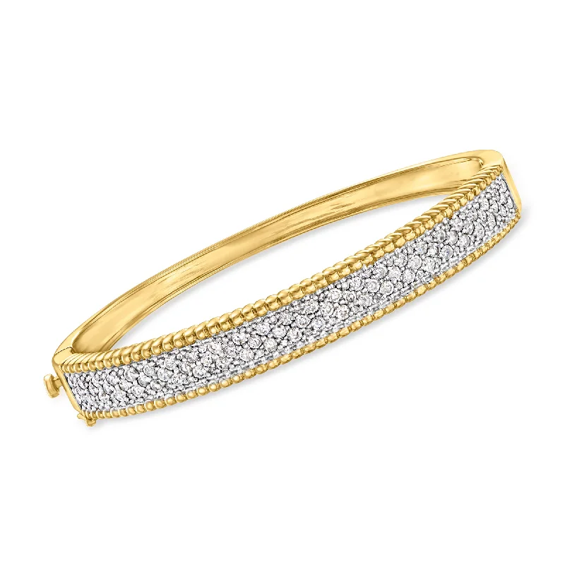 Ross-Simons Diamond Beaded-Edge Bangle Bracelet in 18kt Gold Over Sterling