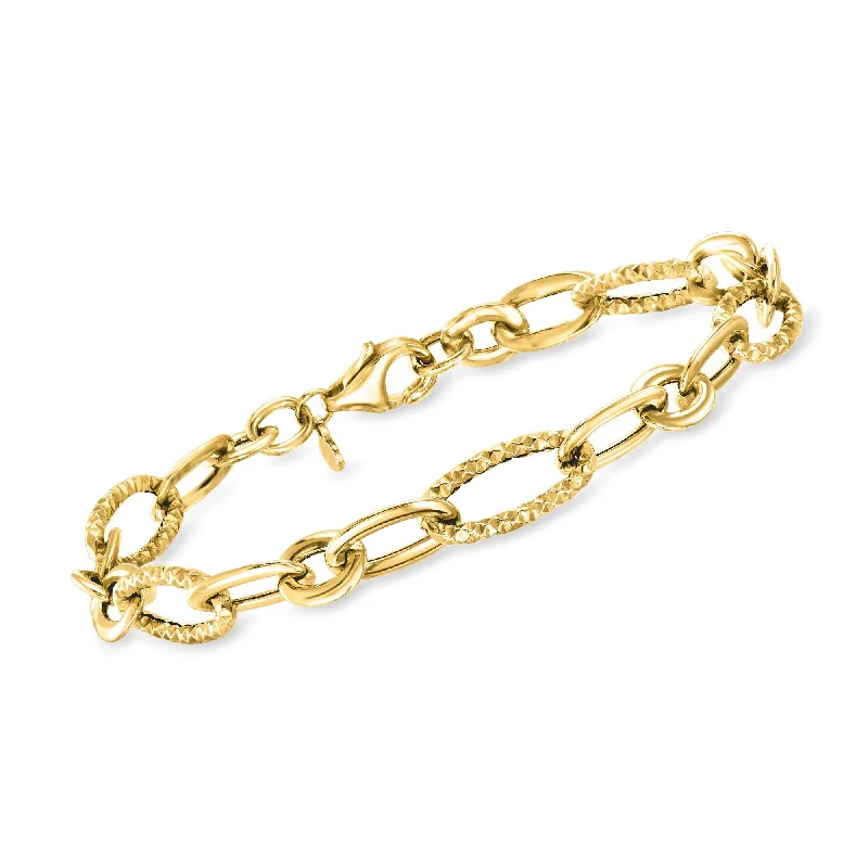 Ross-Simons Italian 14kt Yellow Gold Alternating Cable-Link Bracelet