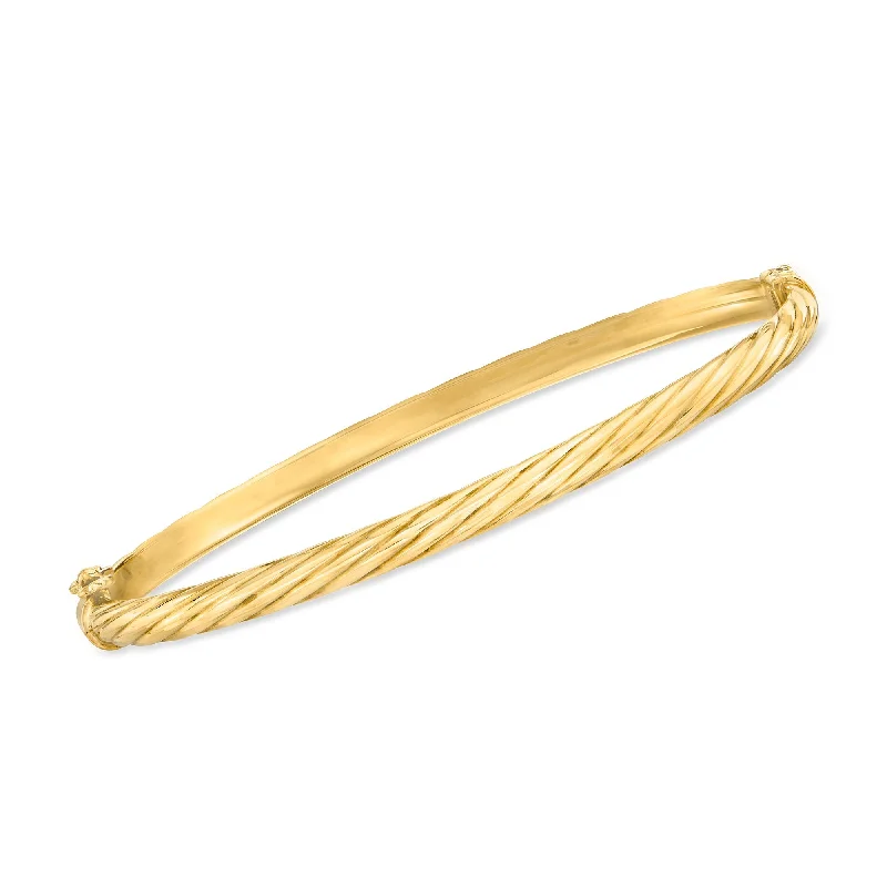 Ross-Simons Italian 14kt Yellow Gold Grooved Oval Bangle Bracelet