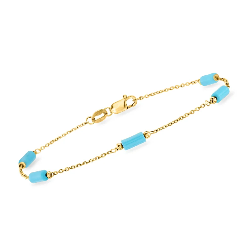 Ross-Simons Italian Simulated Turquoise Bead Station Bracelet in 18kt Yellow Gold