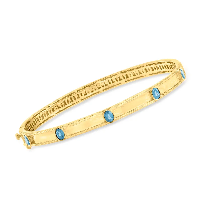 Ross-Simons London Blue Station Bangle Bracelet in 18kt Gold Over Sterling