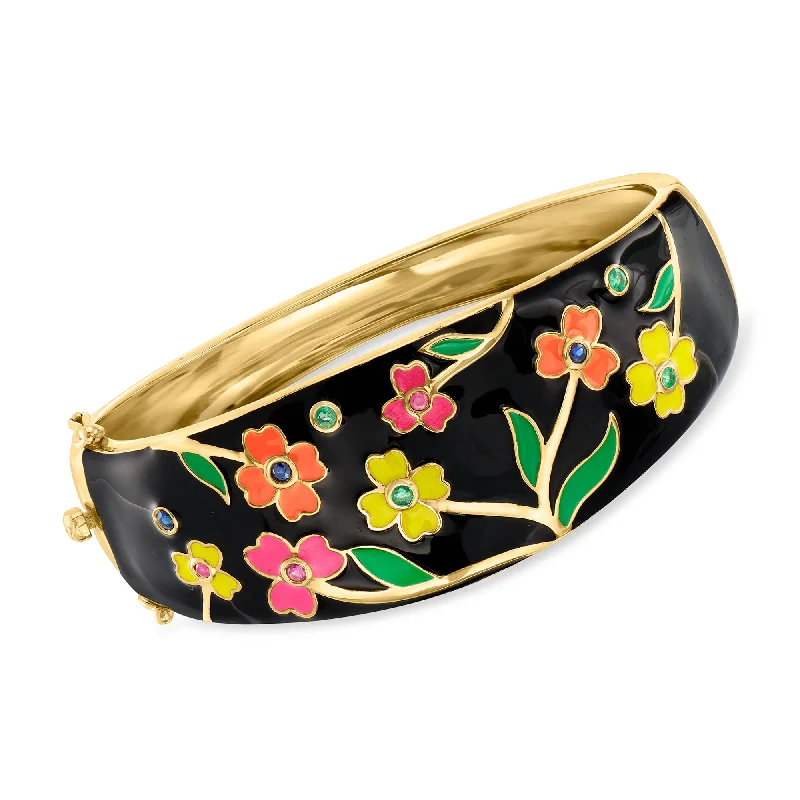 Ross-Simons Multi-Gemstone and Multicolored Enamel Bangle Bracelet in 18kt Gold Over Sterling