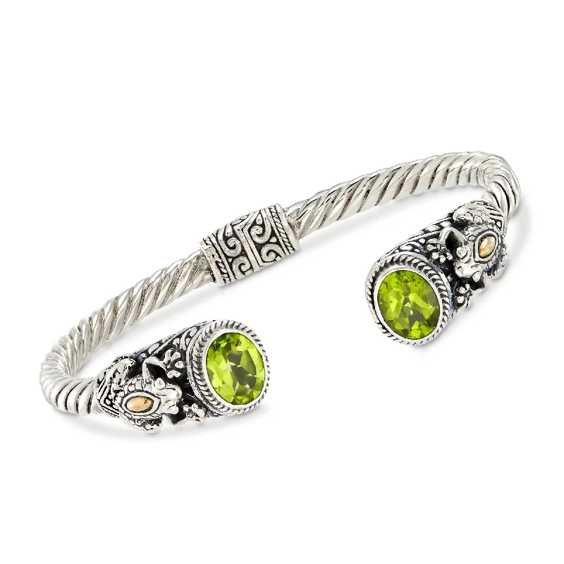 Ross-Simons Peridot Frog Cuff Bracelet in 2-Tone Sterling Silver