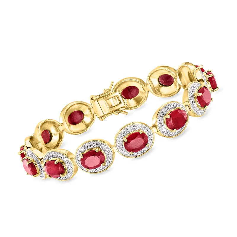 Ross-Simons Ruby Bracelet With Diamond Accents in 18kt Gold Over Sterling and Sterling Silver