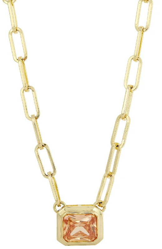 18K GOLD PLATED PAPERCLIP NECKLACE CHAMPAGNE CENTER