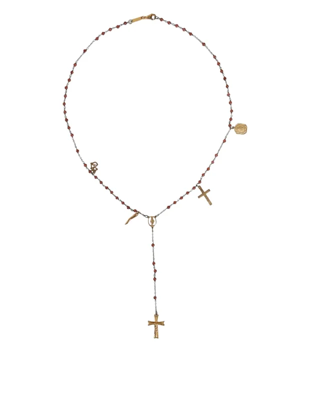 Dolce & Gabbana  Chain Brass Beaded Rosary Cross Pendant Women's Necklace