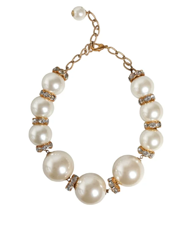 Dolce & Gabbana  Maxi Faux ivory Beads Crystals  Chain Women's Necklace