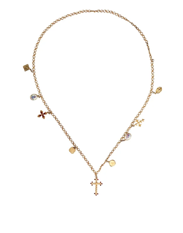 Dolce & Gabbana  Tone Brass Chain Religious Cross Pendant Women's Necklace (Pre-Owned)