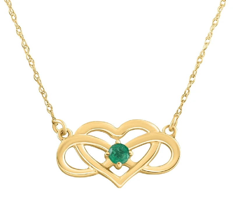 Emerald Gemstone Heart Pendant 10k Gold Women's 18" Necklace