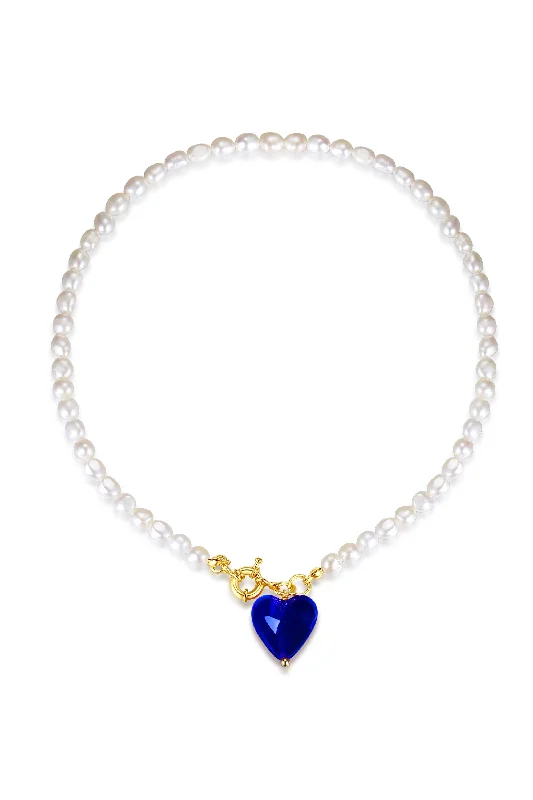 Esmée Blue Glaze Heart Pendant Pearl Necklace