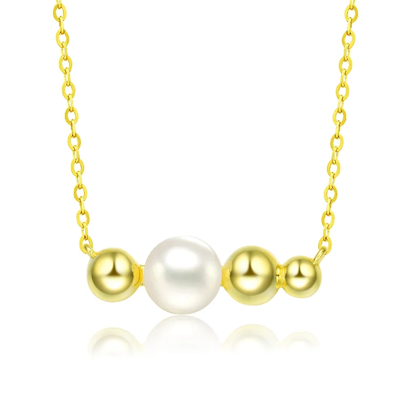 Ga Sterling Silver With Gold Plated And 6mm Fresh Water Pearl Necklace