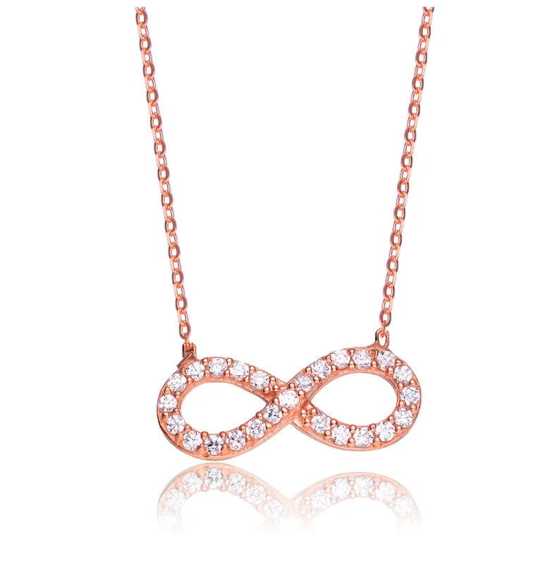 GENEVIVE Sterling Silver Rose Gold Plated Cubic Zirconia Halo Infinity Neckalce