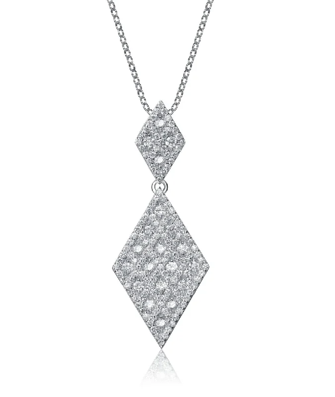 Gv C.z. Sterling Silver Rhodium Plated Diamond Shape Drop Pendant