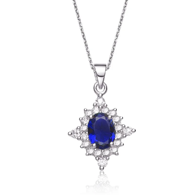 Gv C.z.sterling Silver Rhodium Plated Diamond Shape Sapphire Pendant