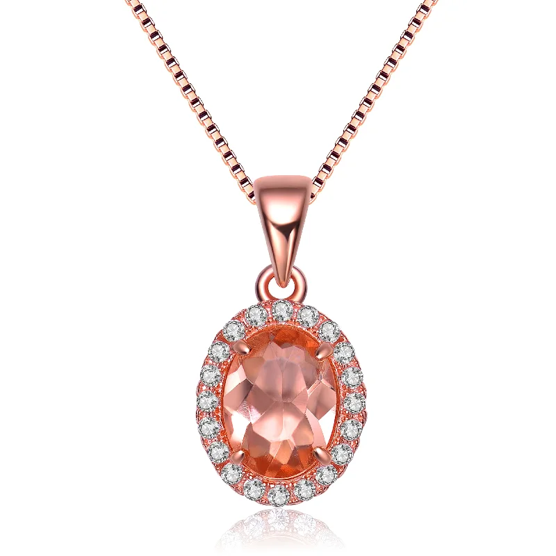 Gv Silver Rose Gold Plated Champagne Cubic Zirconia Oval Necklace