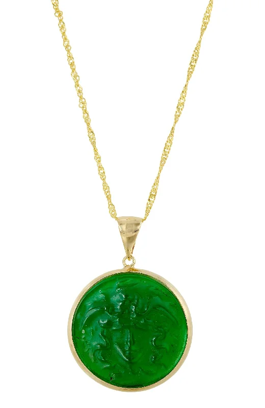 ITALIAN VENETIAN GLASS GREEN PENDANT WITH SNAKE ADJUSTABLE CHAIN