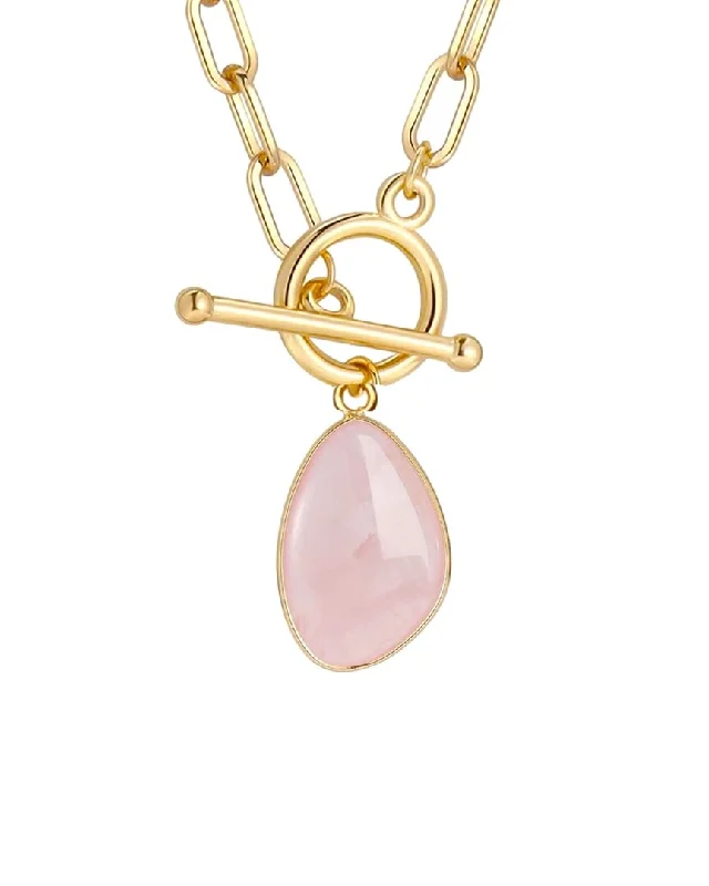 Liv Oliver 18K Plated 17.50 ct. tw. Pink Quartz Toggle Necklace