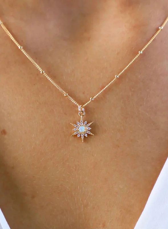 Opal Starburst Necklace In Gold