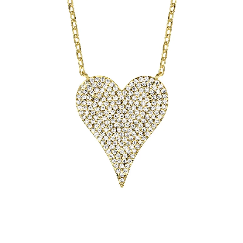 Rg 14k Gold Plated with Pave Diamond Cubic Zirconia Heart Layering Necklace