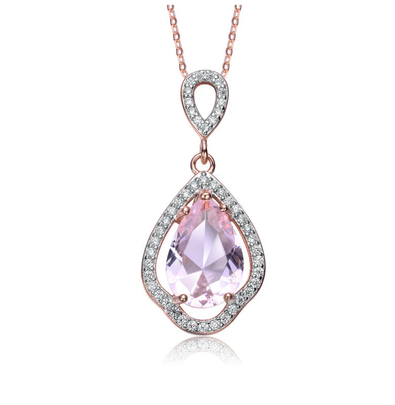 Rose Gold Plated Pear Shaped Light Purple Cubic Zirconia Pendant