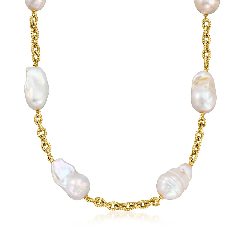 Ross-Simons 13-16mm Cultured Baroque Pearl Necklace in 18kt Gold Over Sterling