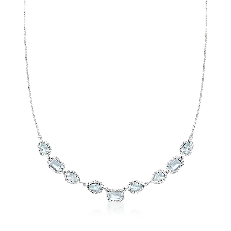 Ross-Simons Aquamarine and Diamond Necklace in 14kt White Gold