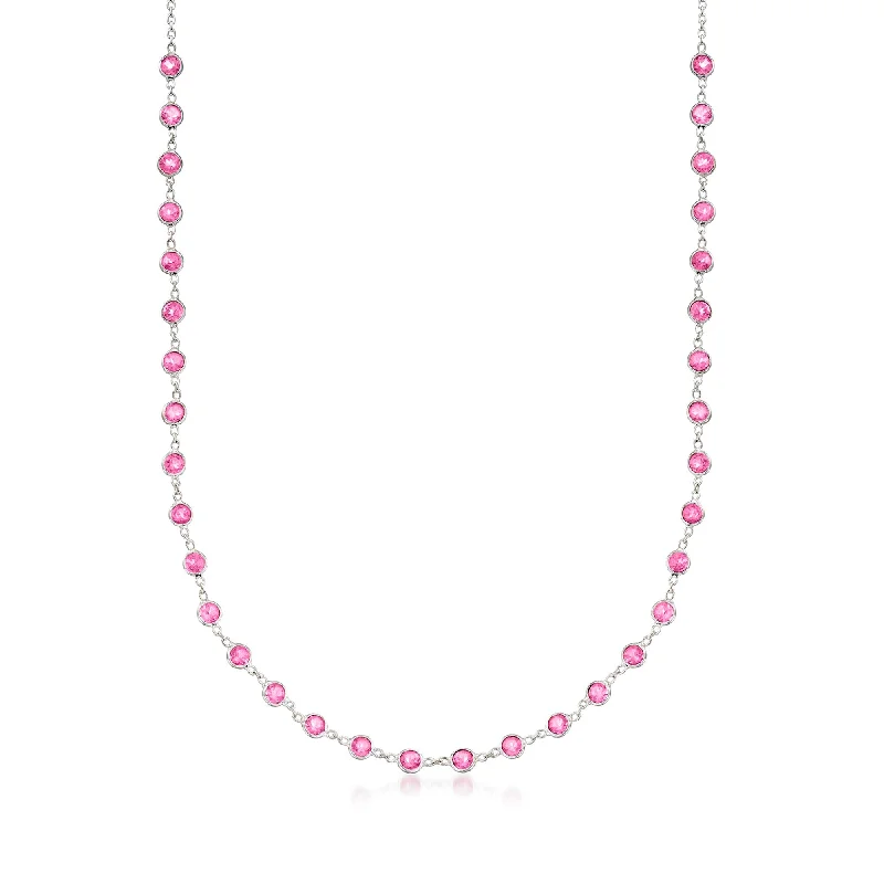 Ross-Simons Bezel-Set Pink Topaz Necklace in Sterling Silver