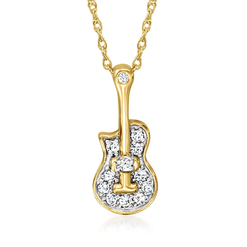 Ross-Simons Diamond Guitar Pendant Necklace in 18kt Gold Over Sterling