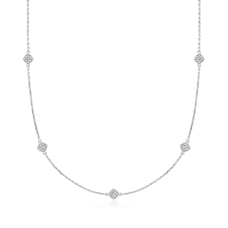 Ross-Simons Diamond Station Necklace in Sterling Silver