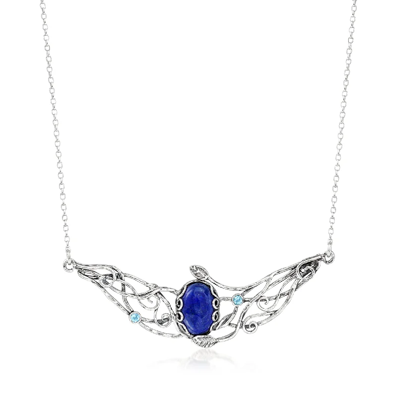 Ross-Simons Lapis and . Sky Blue Topaz Bib Necklace in Sterling Silver