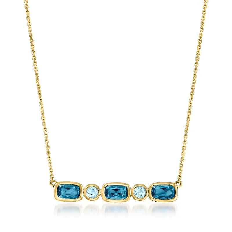 Ross-Simons London and Sky Blue Topaz Necklace in 14kt Yellow Gold