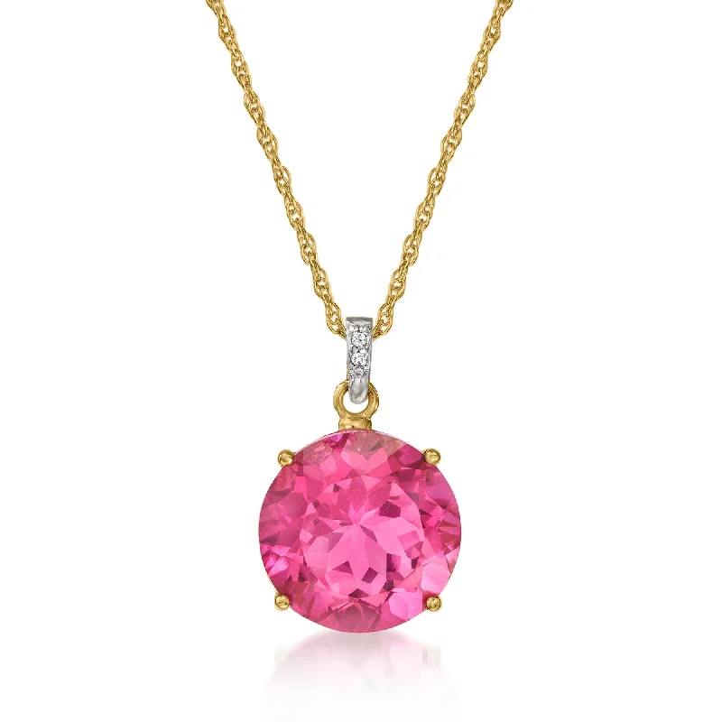 Ross-Simons Pink Quartz Pendant Necklace With Diamond Accents in 14kt Yellow Gold