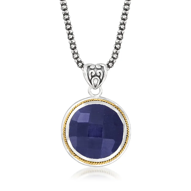 Ross-Simons Sapphire Pendant Necklace in Sterling Silver and 18kt Yellow Gold. 18 inches