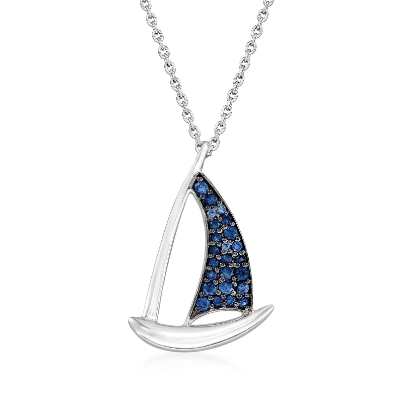 Ross-Simons Sapphire Sailboat Pendant Necklace in Sterling Silver