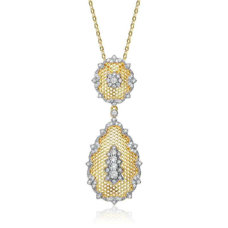 Rachel Glauber Rhodium And 14k Gold Plated Cubic Zirconia Pendant Necklace