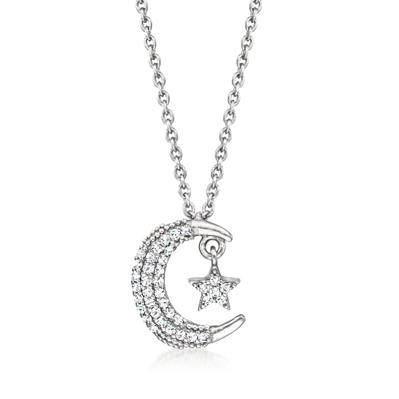 RS Pure by Ross-Simons Diamond Moon and Star Necklace in Sterling Silver