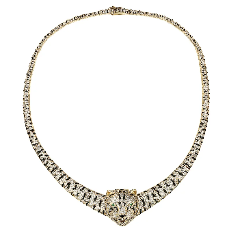 Sterling Silver 14k Gold-plated Cubic Zirconia Leopard Necklace